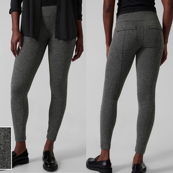 Athleta Delancey Herringbone Tight Leggings Small Abalone Zip Pockets 487663 - Picture 3 of 15